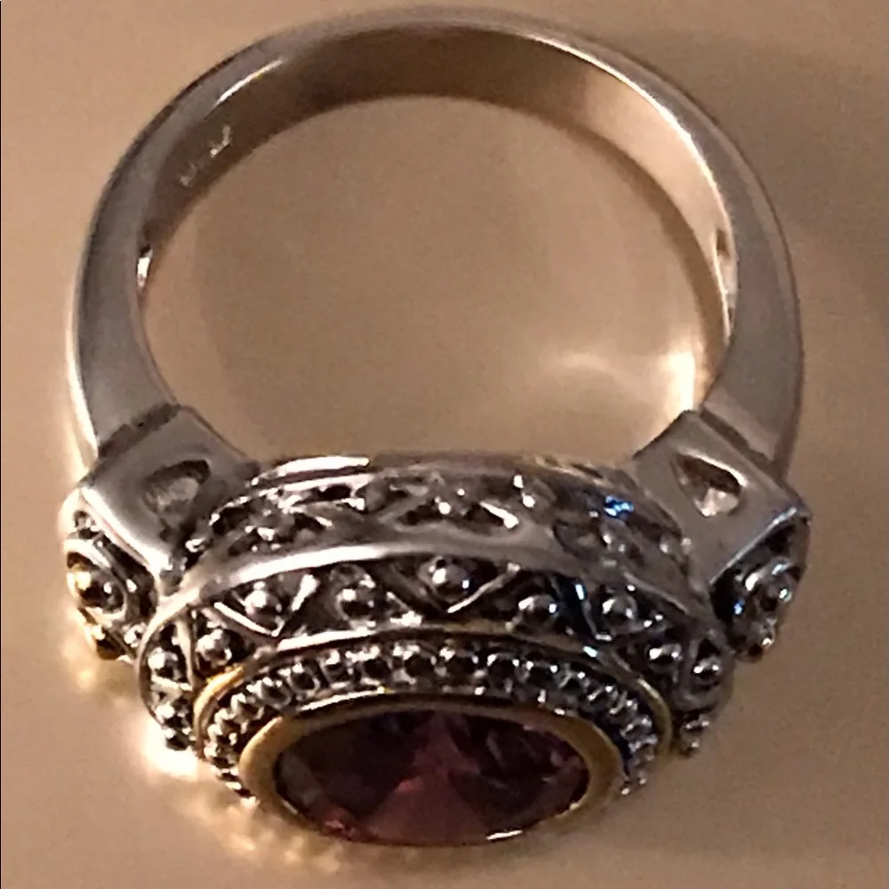 18KGE Gold Plated Purple Round Gem Ring 8